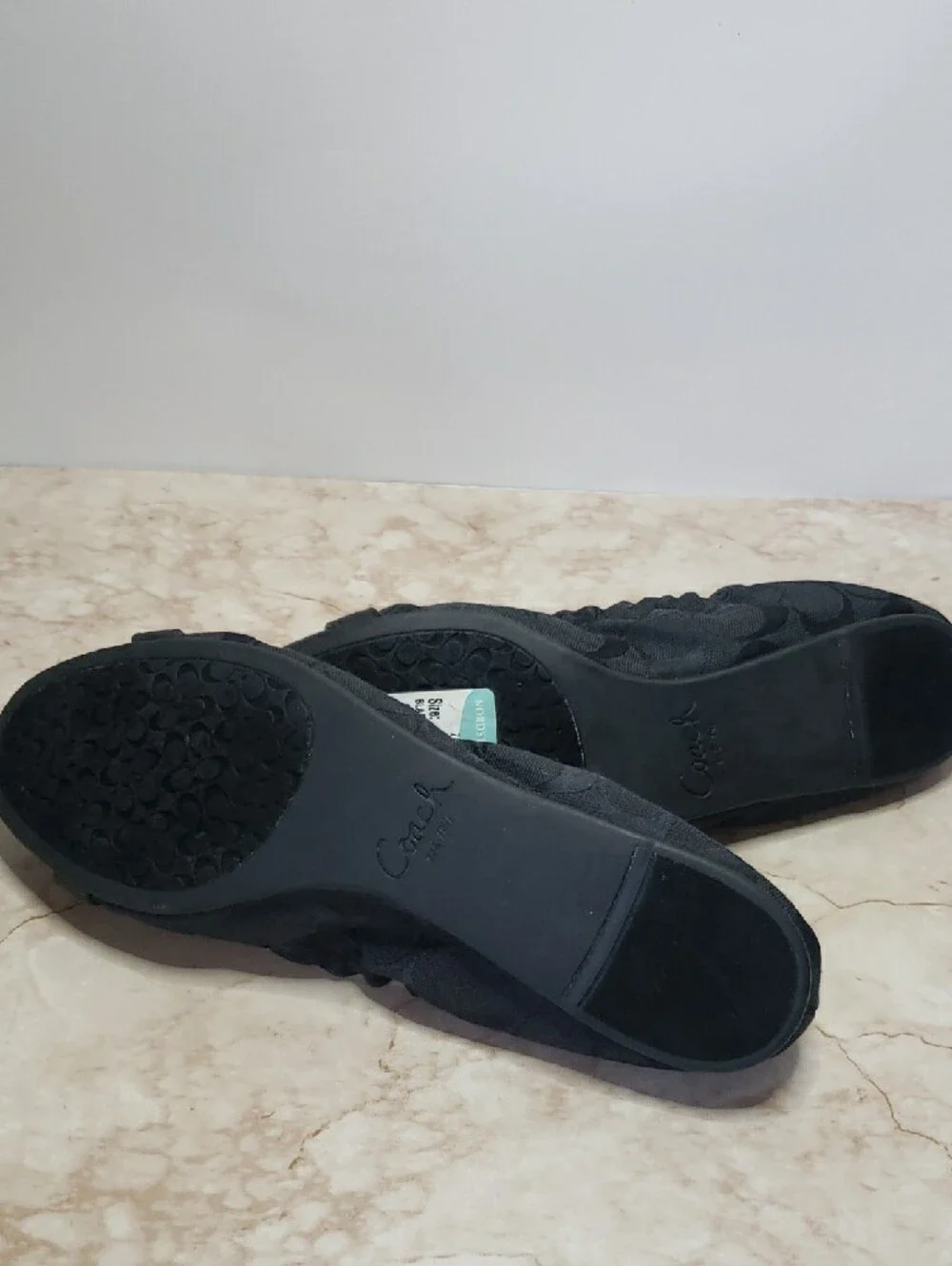 Coach Black Leather Cap-Toe Ballet Flats Monogranb Women's Size 10